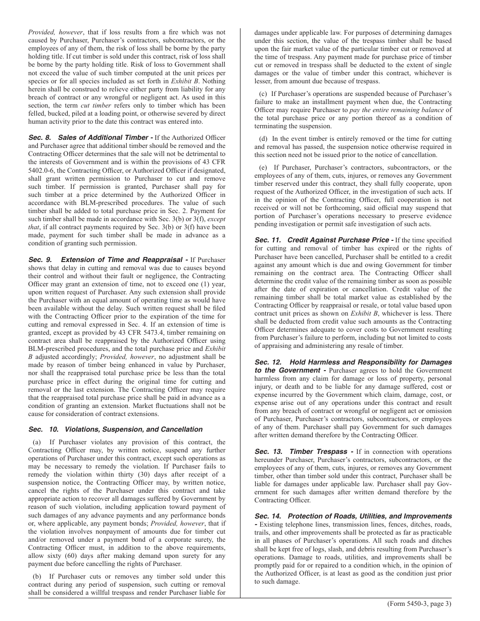 Form 5450-3 Contract for the Sale of Timber Lump Sum Sale, Page 3