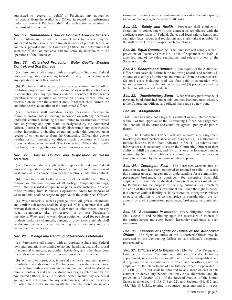 Form 5450-3 Contract for the Sale of Timber Lump Sum Sale, Page 5