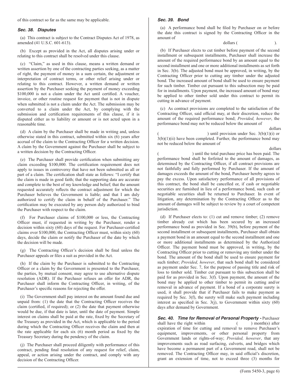 Form 5450-3 Contract for the Sale of Timber Lump Sum Sale, Page 6