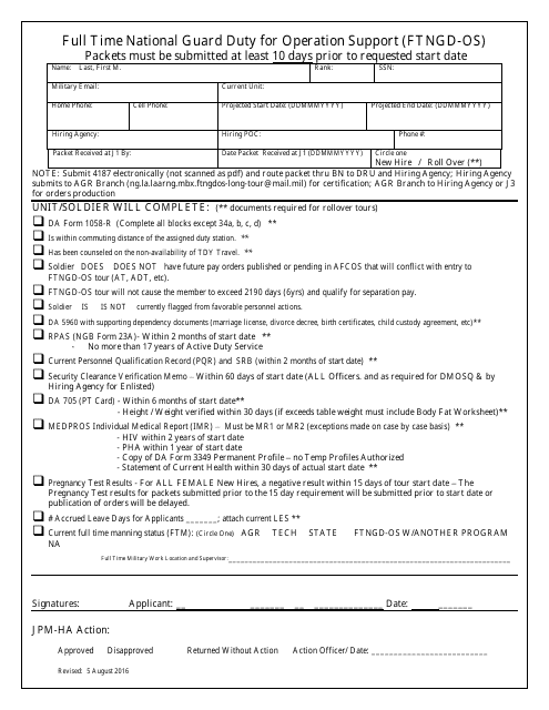 Full Time National Guard Duty for Operation Support (Ftngd-Os) Form