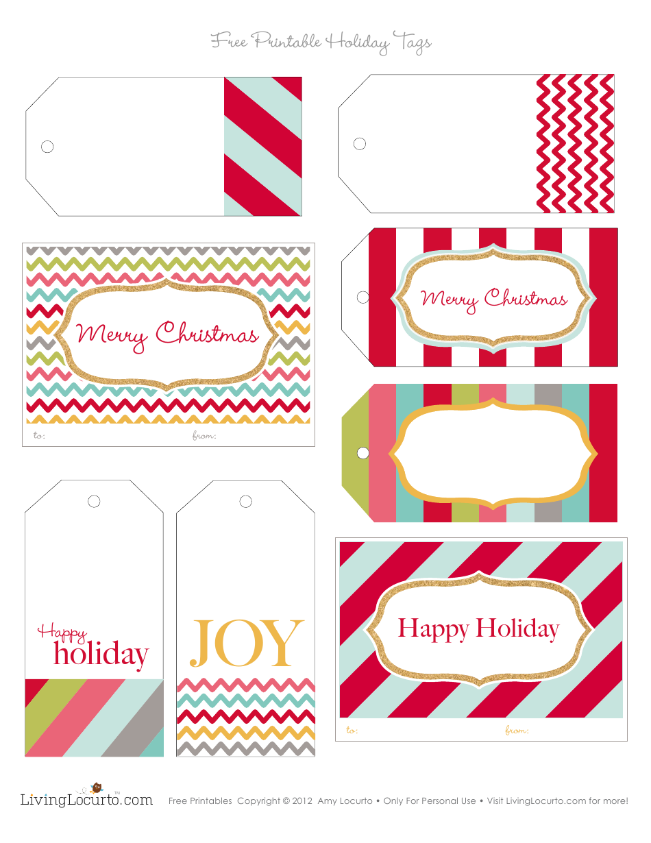 Christmas Gift Tag Templates - Varicolored Cards, Page 1