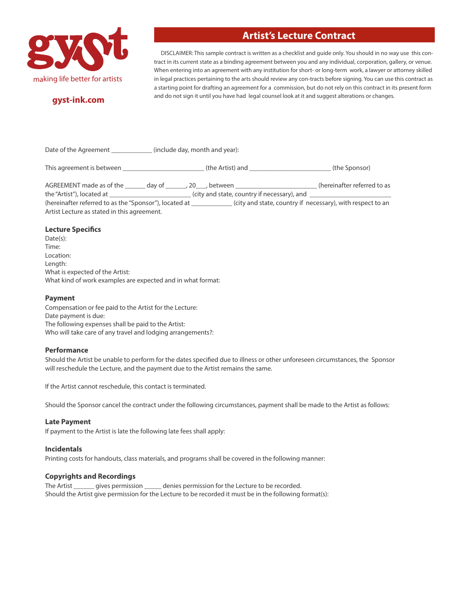 Artists Lecture Contract - Gyst, Page 1