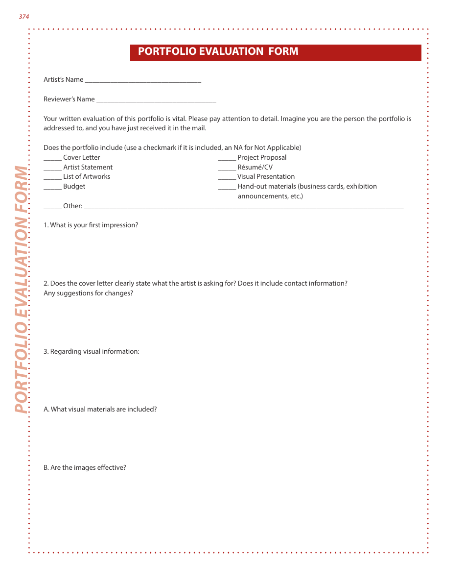 Portfolio Evaluation Form Template Download Printable Pdf Templateroller