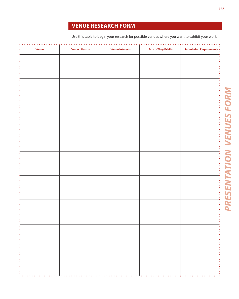 Venue Research Form Template, Page 1