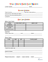 Your Child's Daily Care Report Form Download Printable PDF | Templateroller