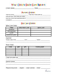 Document preview: Your Child's Daily Care Report Form