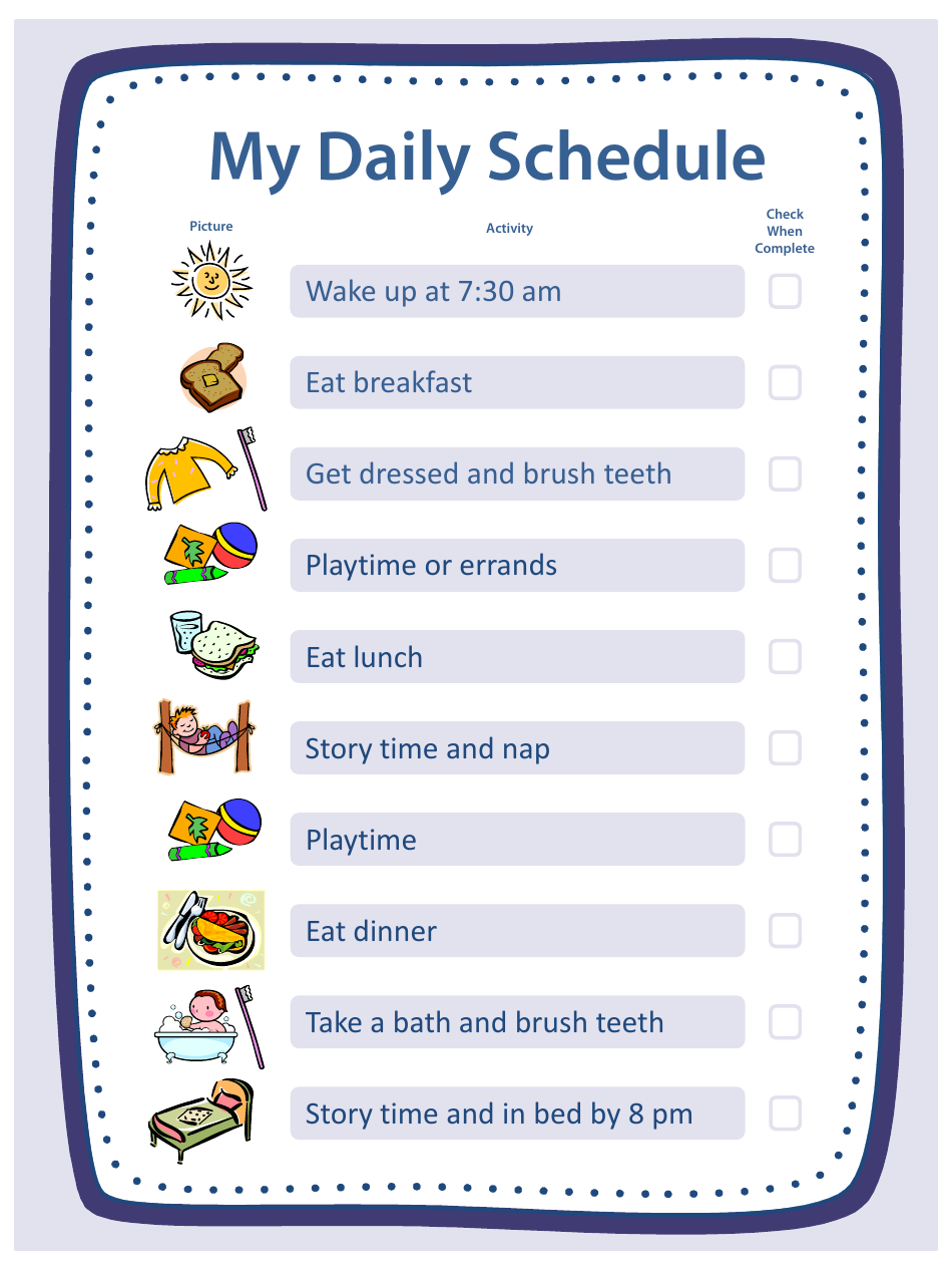 free printable daily schedule template for kids