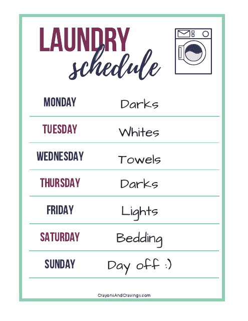 Laundry Schedule Template - Plan