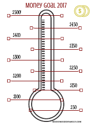 Document preview: Thermometer $500 Money Goal Template, 2017