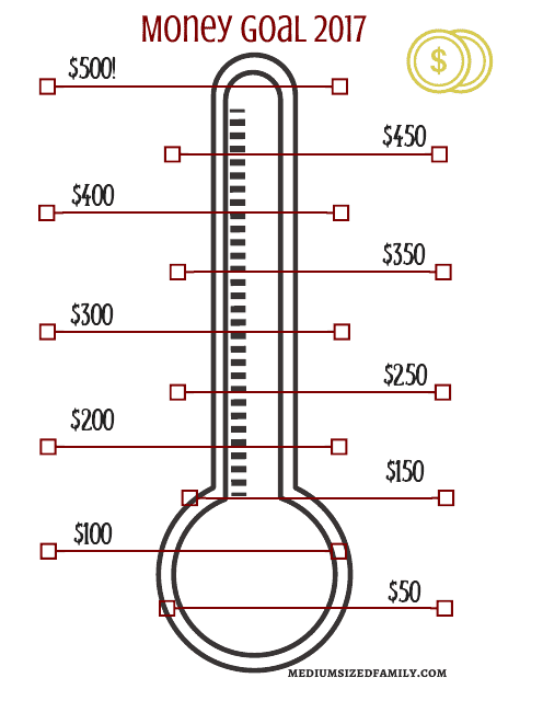 Thermometer $500 Money Goal Template, 2017