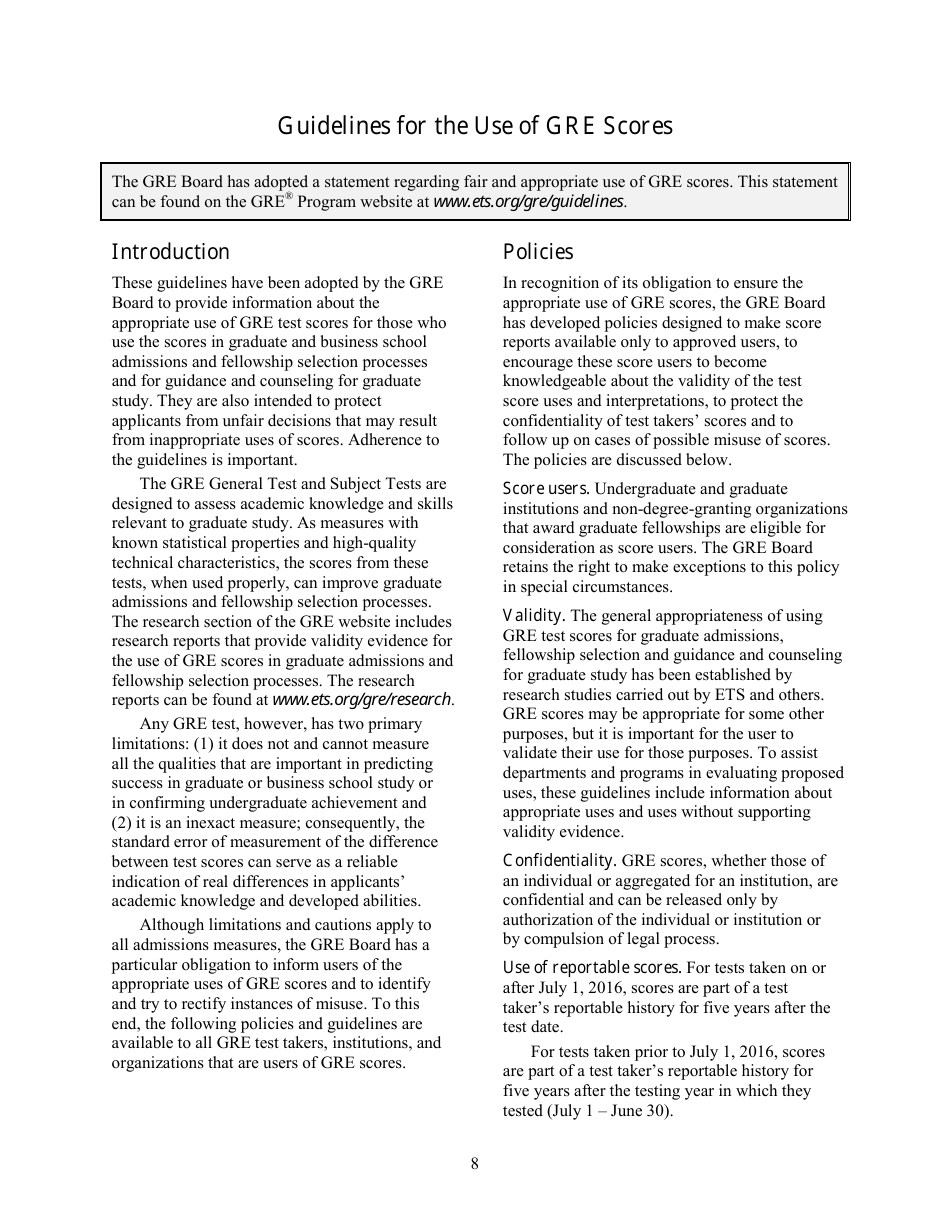 Guide to the Use of Scores, Page 8