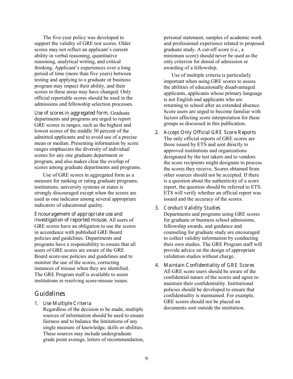 Guide to the Use of Scores, Page 9