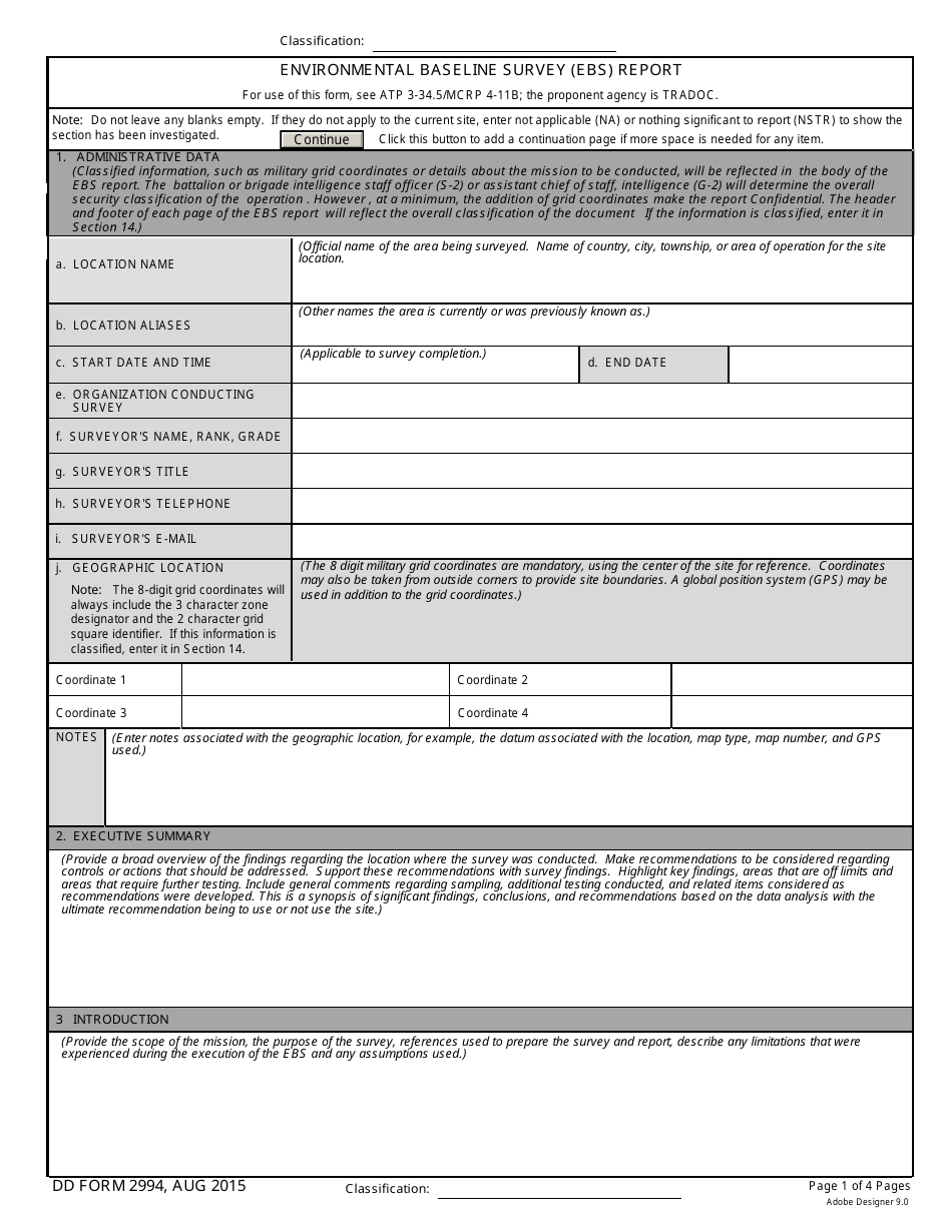 DD Form 2994 Environmental Baseline Survey (Ebs) Report, Page 1