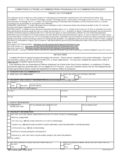 DD Form 2987  Printable Pdf
