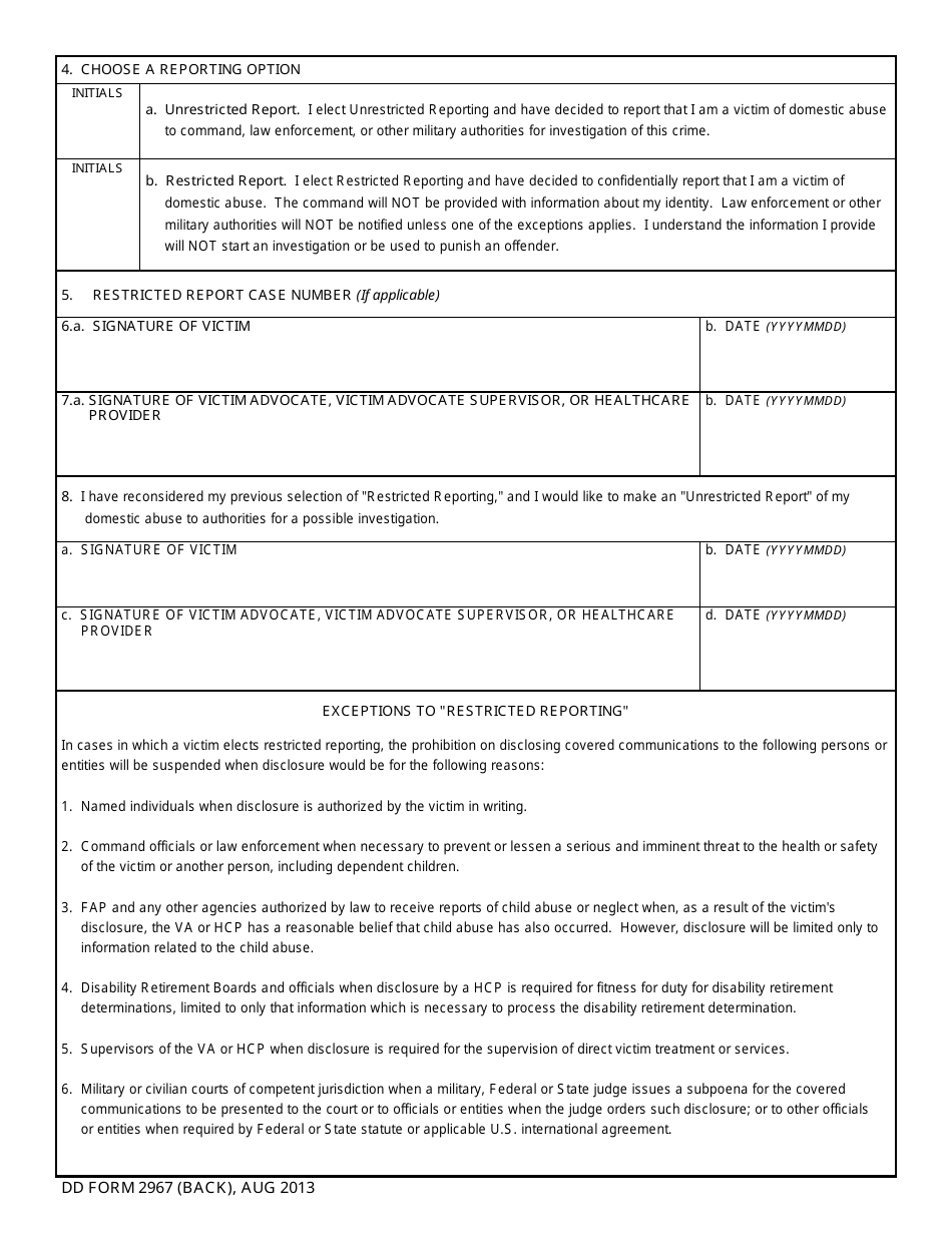 DD Form 2967 - Fill Out, Sign Online and Download Fillable PDF ...