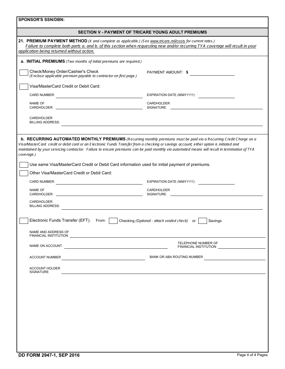DD Form 2947-1 TRICARE Young Adult Application, Page 4