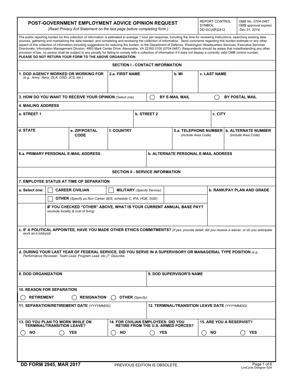 DD Form 2945 - Fill Out, Sign Online and Download Fillable PDF ...