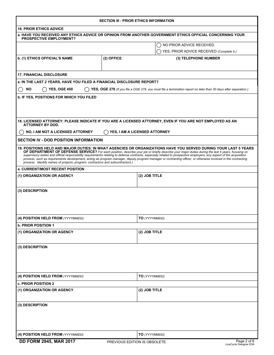 DD Form 2945 Post-government Employment Advice Opinion Request, Page 2