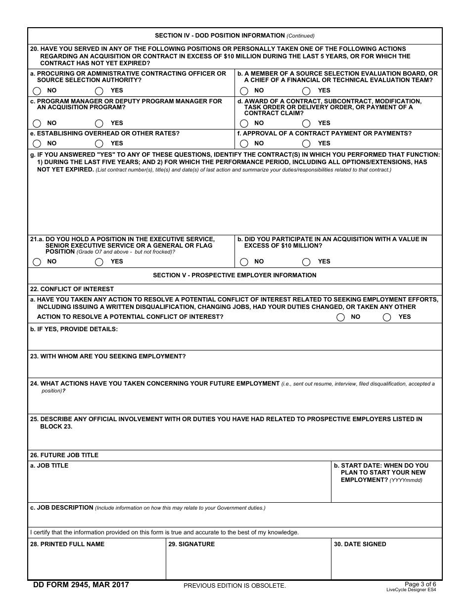 DD Form 2945 Post-government Employment Advice Opinion Request, Page 3