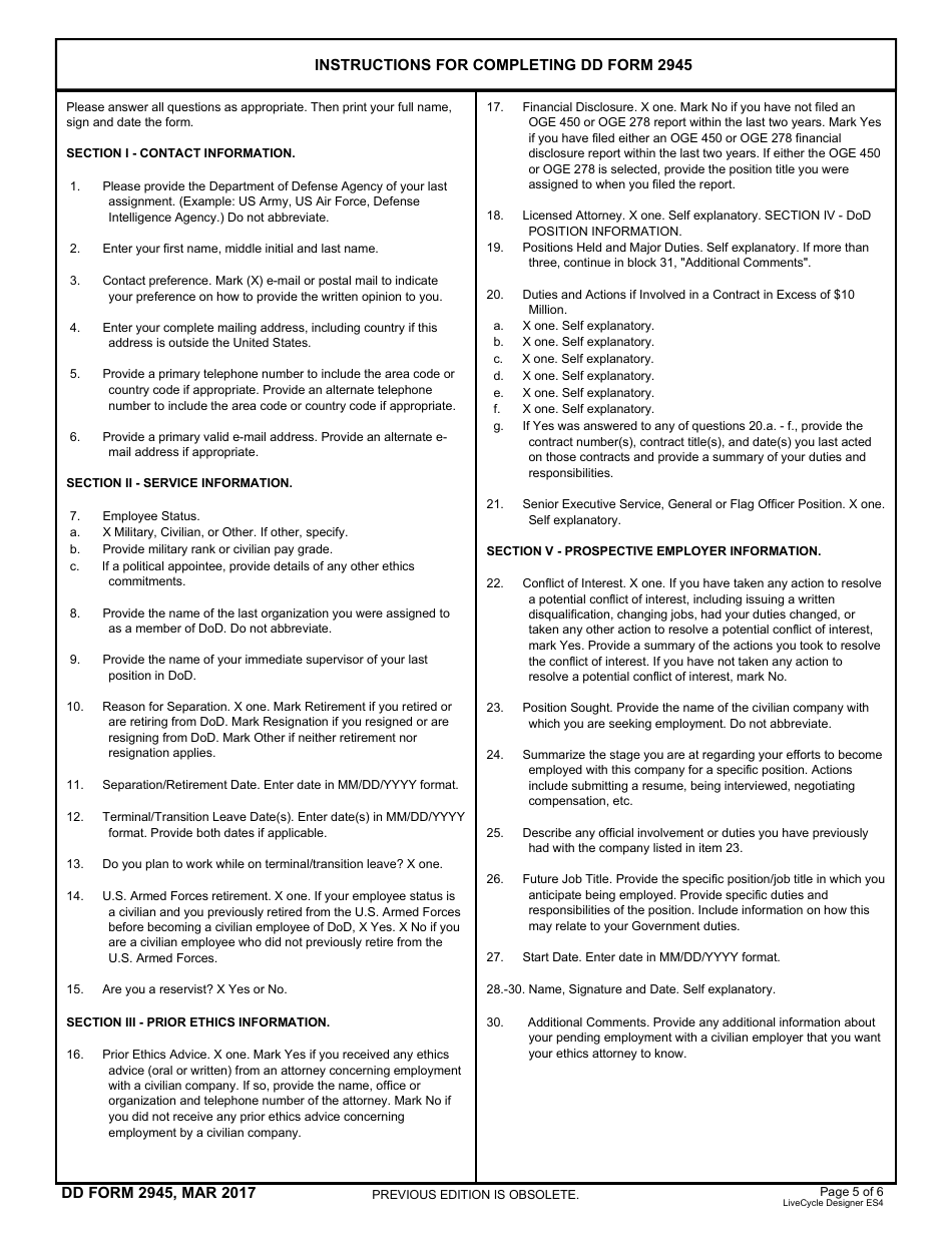 DD Form 2945 Post-government Employment Advice Opinion Request, Page 5