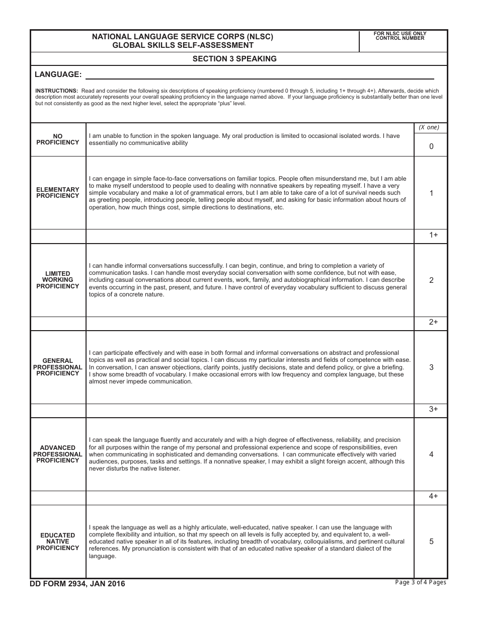 DD Form 2934 National Language Service Corps (Nlsc) Global Skills Self-assessment, Page 3