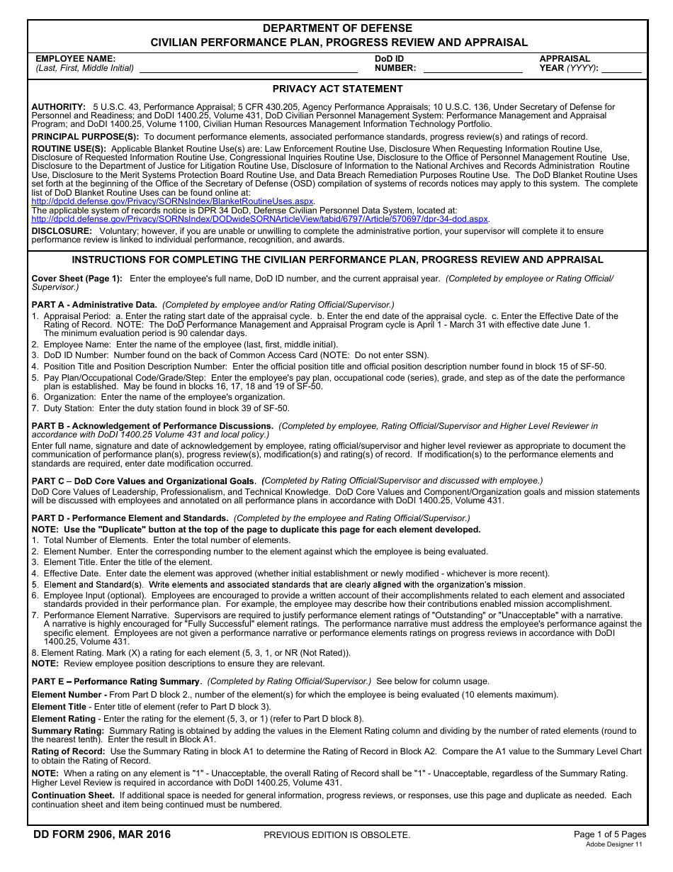 Dd Form 2906 - Fill Out, Sign Online And Download Fillable Pdf 