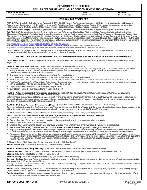 Dd form 2906 download fillable pdf civilian performance plan progress 