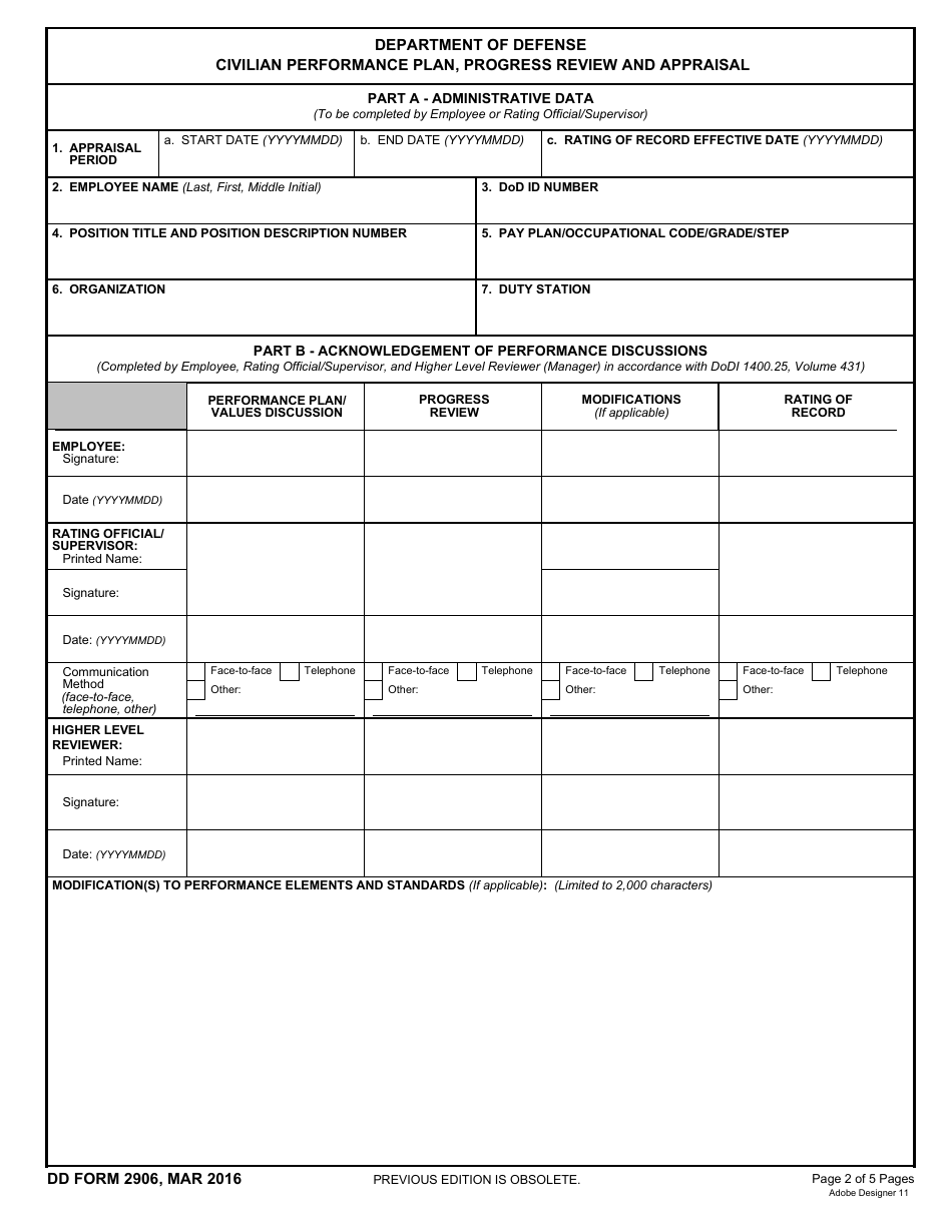 Dd Form Download Fillable Pdf Or Fill Online Civilian Performance ...