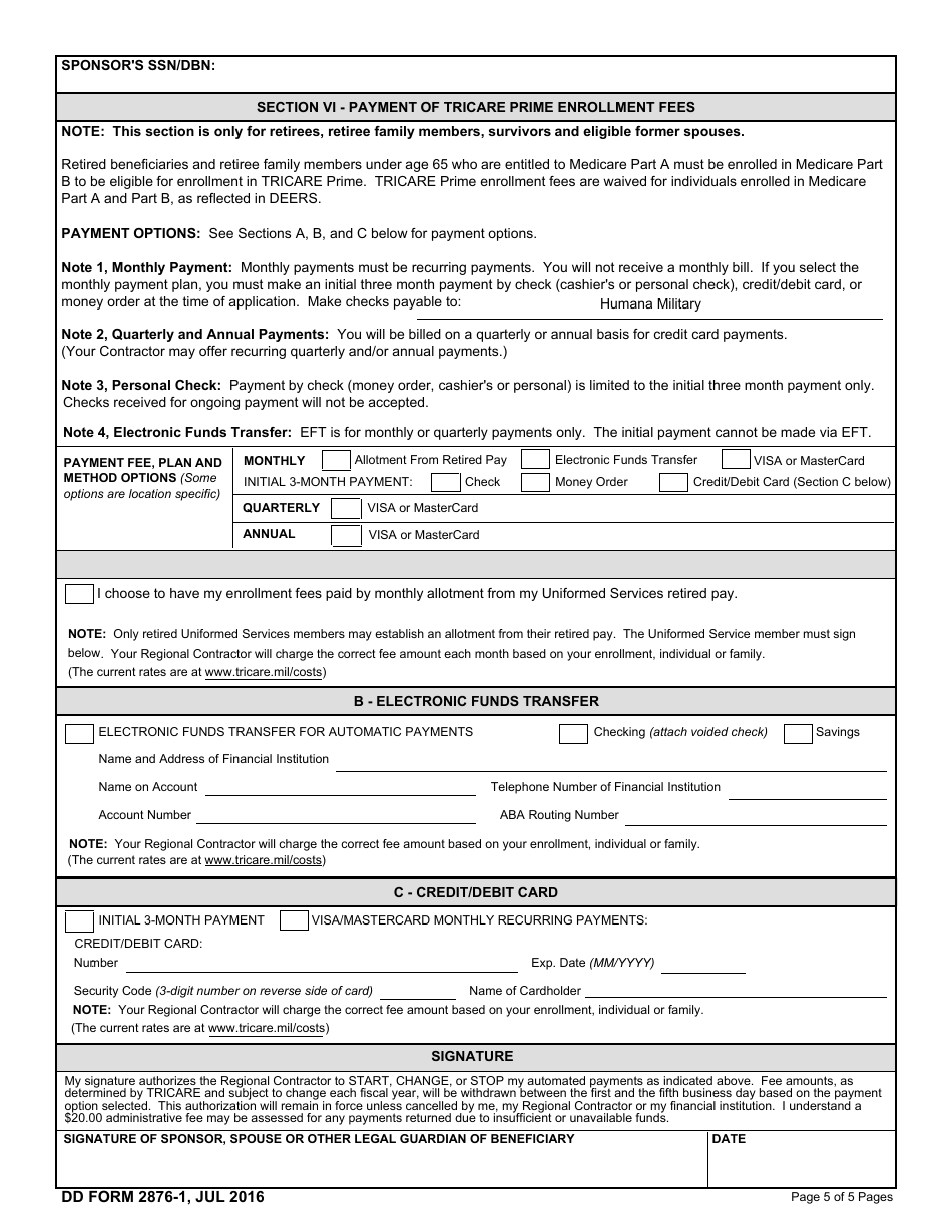 DD Form 2876-1 TRICARE Prime Enrollment, Disenrollment, and Primary Care Manager (PCM) Change Form, Page 5