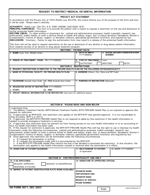DD Form 2871  Printable Pdf