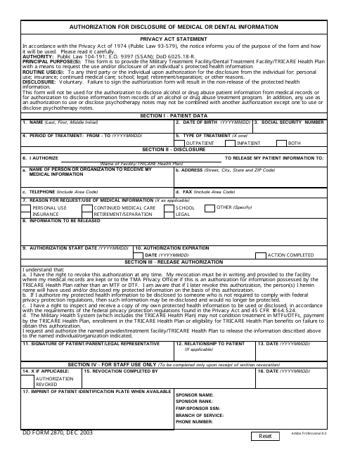 Dd Form 2870 Fill Out Sign Online And Download Fillable Pdf