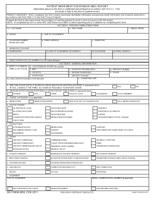 DD Form 2852  Printable Pdf