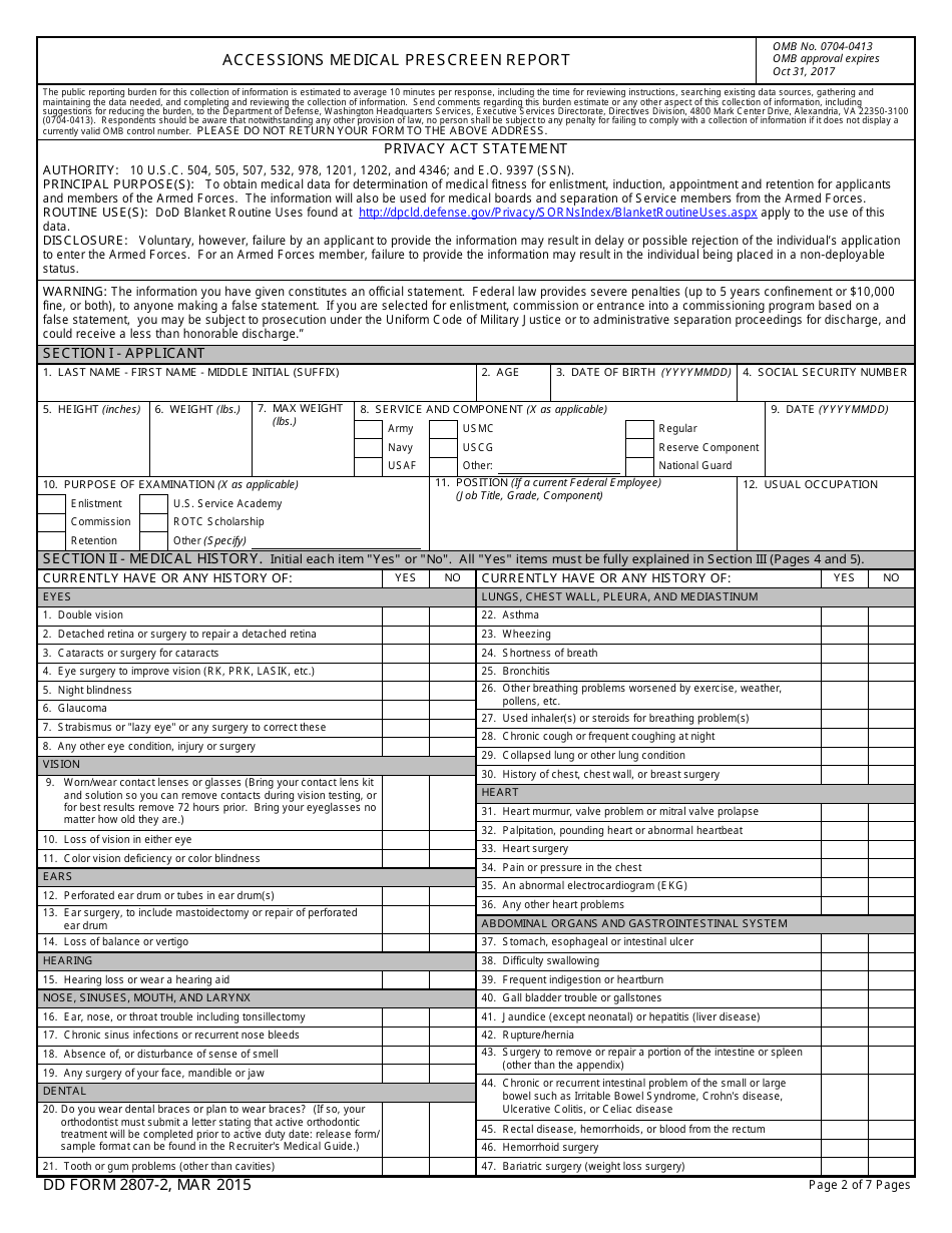 DD Form 2807-2 - Fill Out, Sign Online and Download Fillable PDF ...