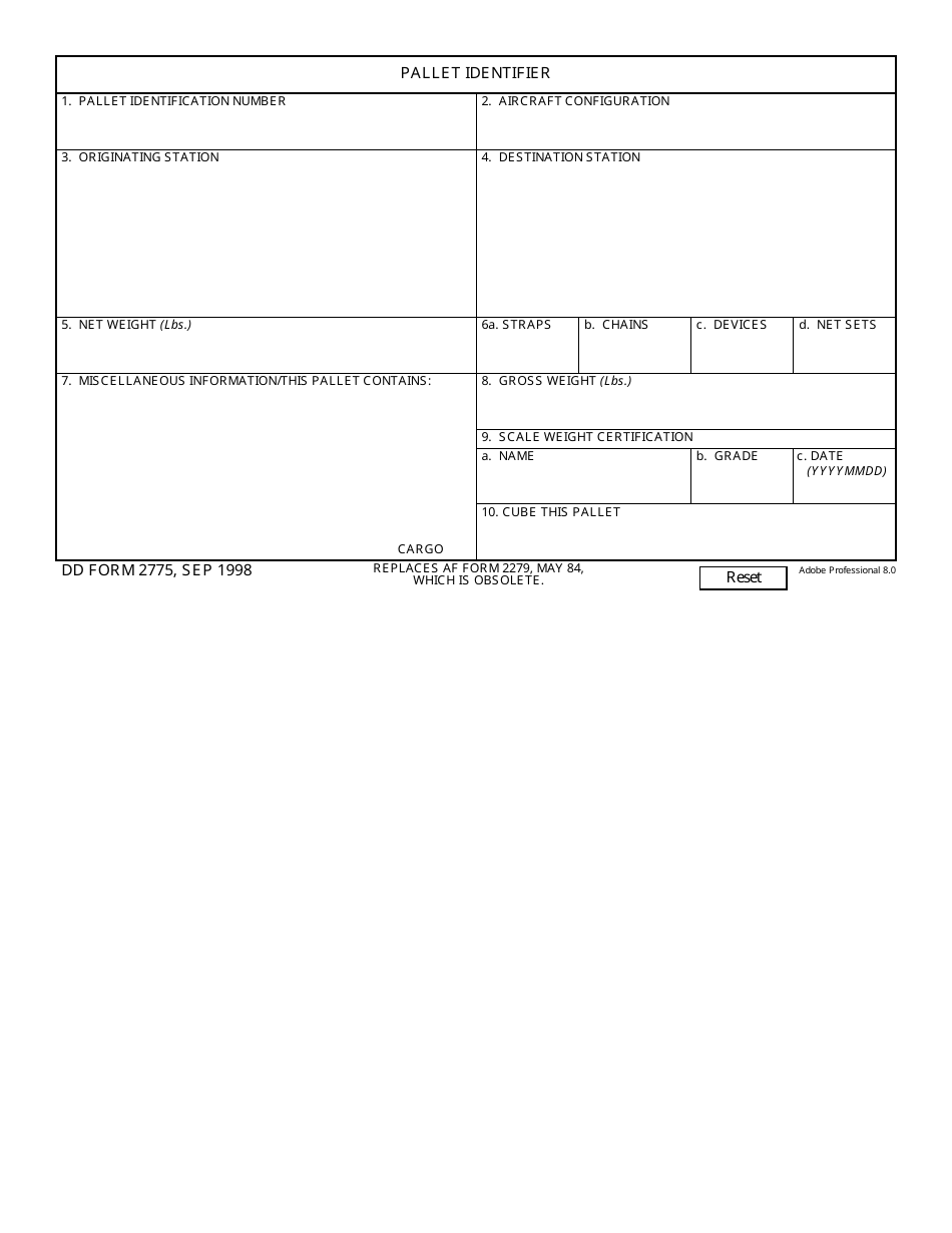 DD Form 2775 Pallet Identifier, Page 1