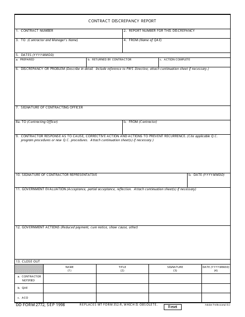 DD Form 2772 Contract Discrepancy Report
