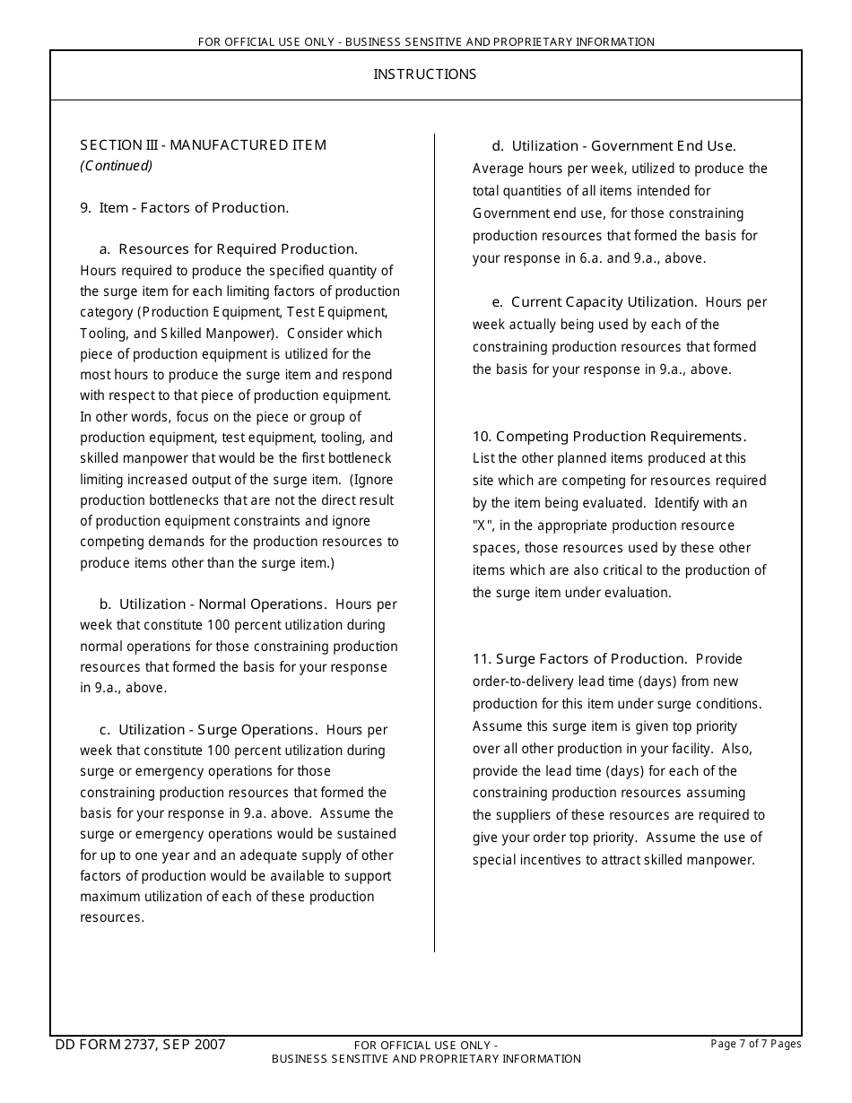 DD Form 2737 Industrial Capabilities Questionnaire, Page 7