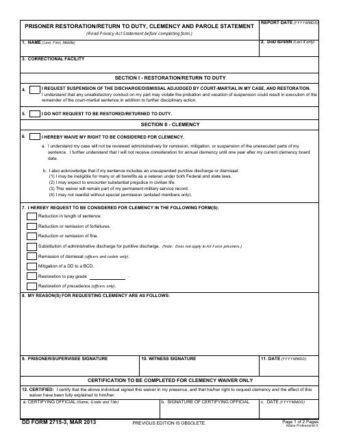 DD Form 2715-3  Printable Pdf