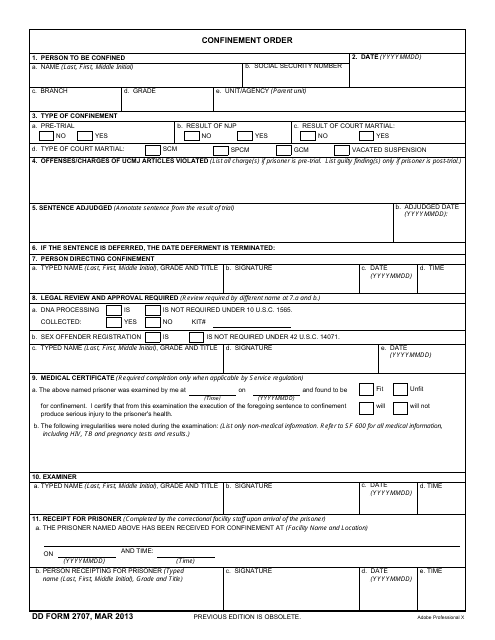 DD Form 2707  Printable Pdf