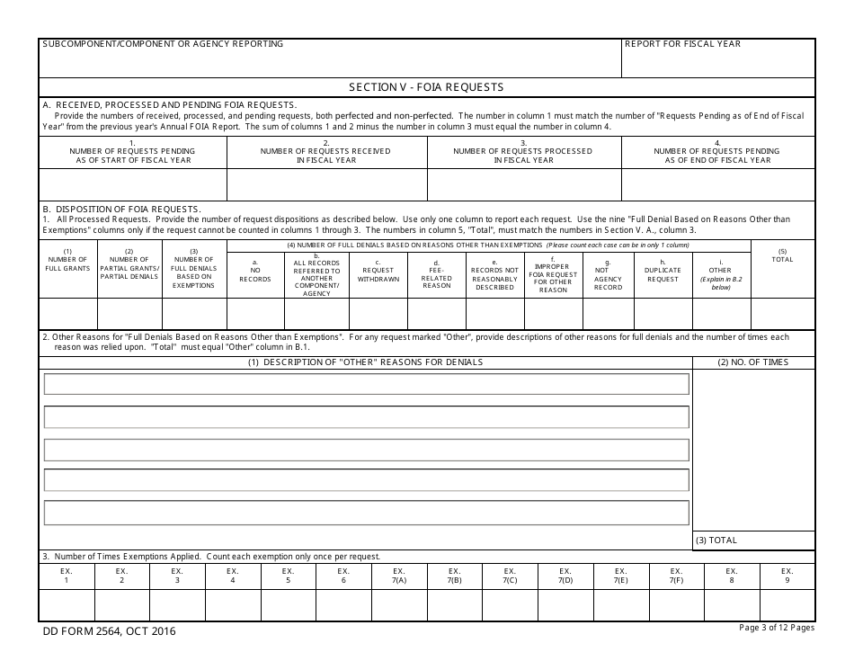 DD Form 2564 Annual Freedom of Information Act Report, Page 3