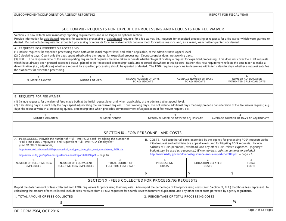 DD Form 2564 Annual Freedom of Information Act Report, Page 7