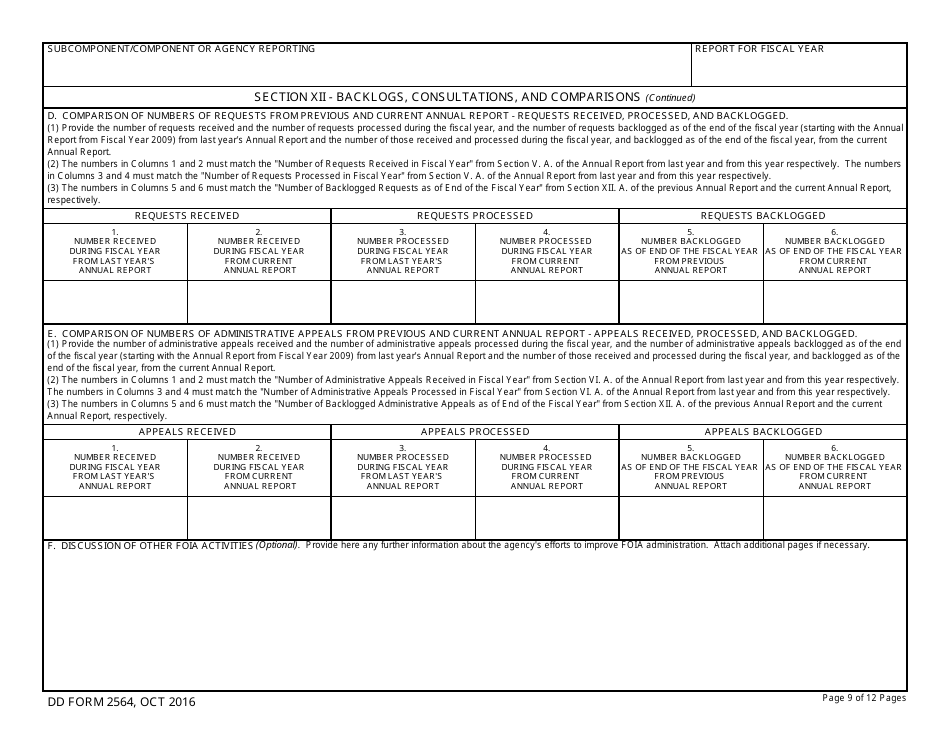 DD Form 2564 Annual Freedom of Information Act Report, Page 9