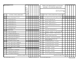 DD Form 2552 Workload Management System for Nursing - Psychiatric Worksheet