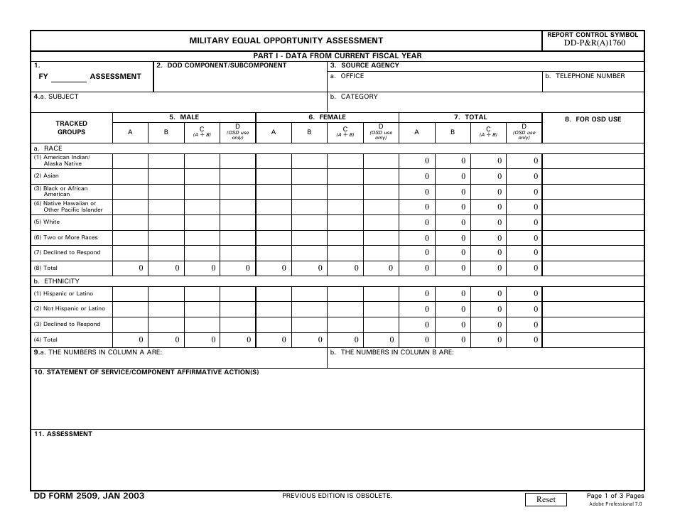 DD Form 2509 Military Equal Opportunity Assessment, Page 1