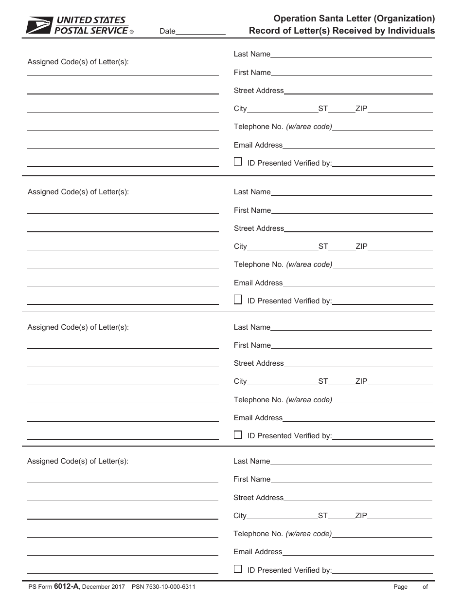 PS Form 6012-A - Fill Out, Sign Online and Download Printable PDF ...