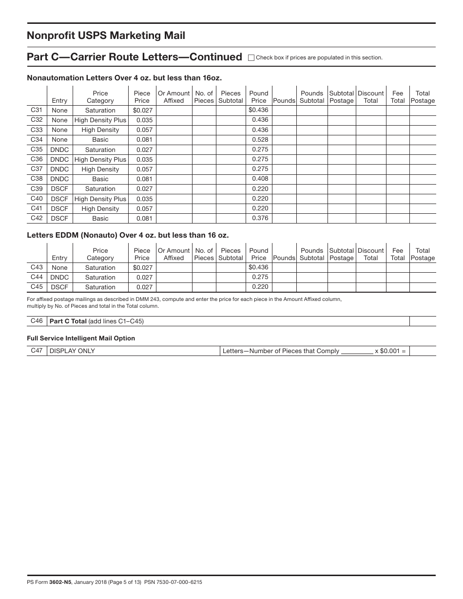 PS Form 3602-n1 Postage Statement - Nonprofit USPS Marketing Mail, Page 5