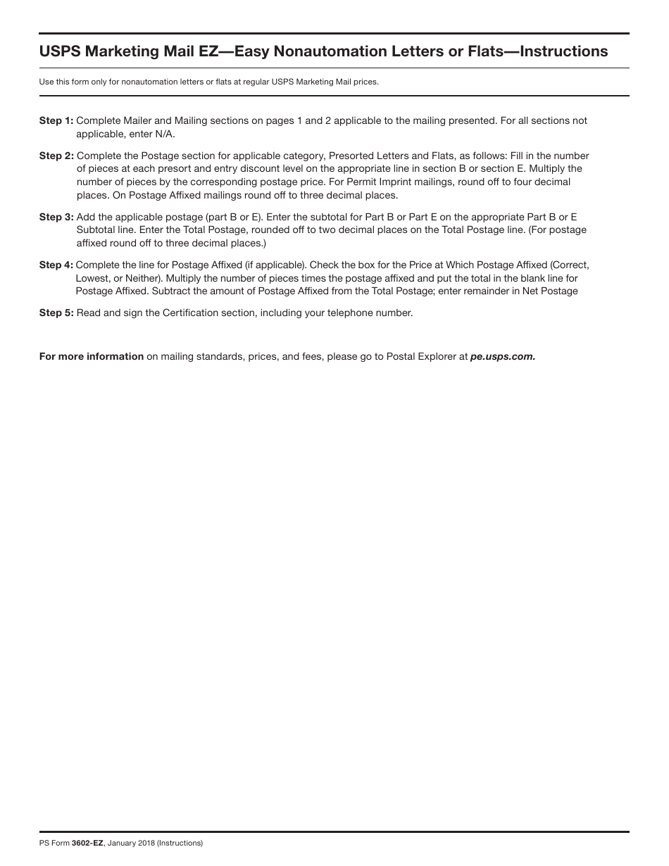 PS Form 3602-EZ Postage Statement - USPS Marketing Mail - Easy Nonautomation Letters, Cards, or Flats, Page 3