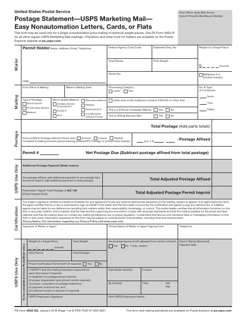 PS Form 3602-EZ  Printable Pdf