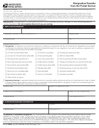 Document preview: PS Form 2574 Resignation/Transfer From the Postal Service