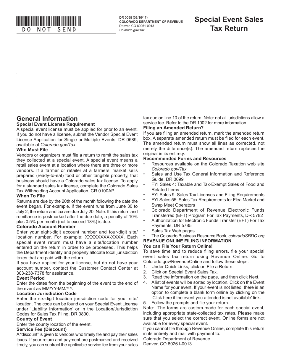 Form DR0098 - Fill Out, Sign Online and Download Fillable PDF, Colorado ...