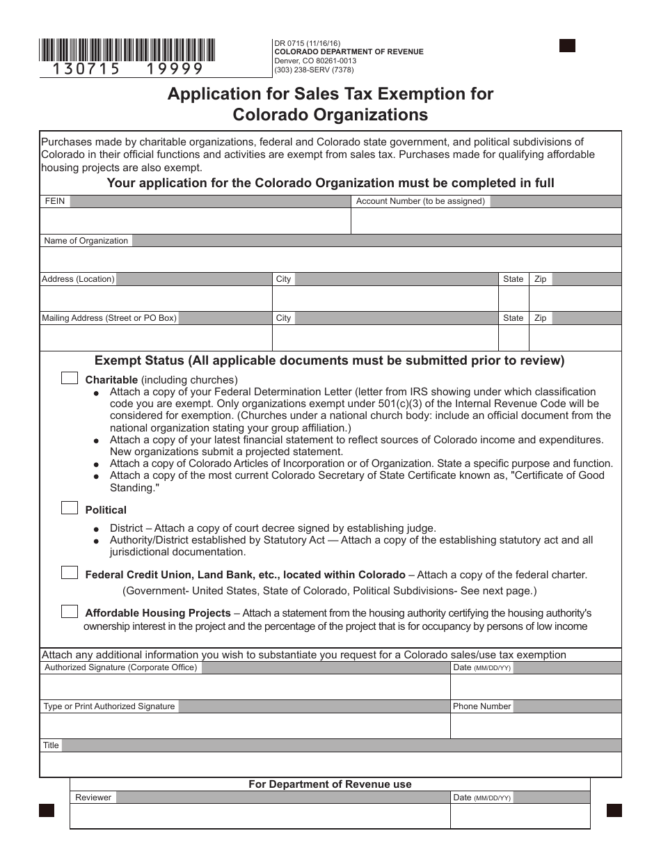 Form DR0715 Application for Sales Tax Exemption for Colorado Organizations - Colorado, Page 2